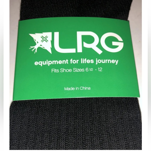 LRG Lifted Research Group Crew Socks 1 Pair Men 6.5-12 Black w White Tree & Logo - Picture 2 of 9